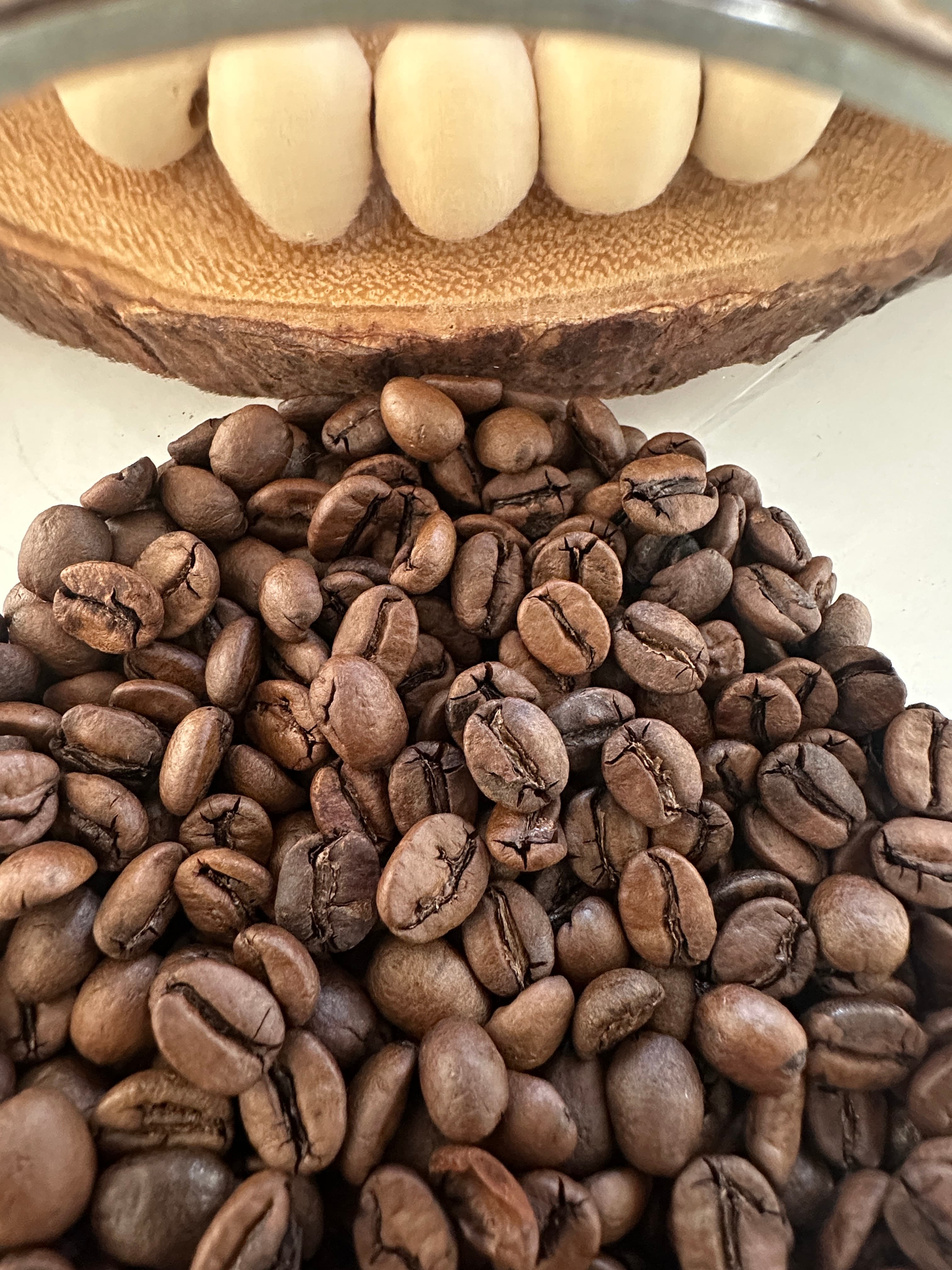Close-up of freshly roasted coffee beans, dark and aromatic